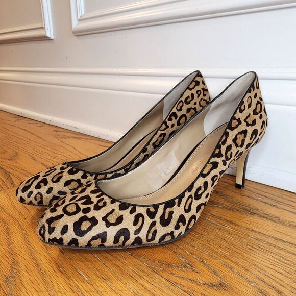 Banana Republic Calf Hair Leopard Print Leather Pump Heels Size 8 - Picture 4 of 14
